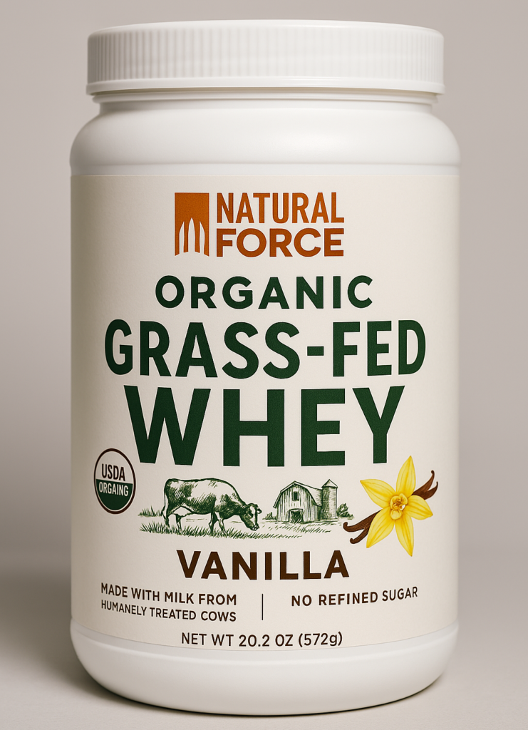 Hemp Protein vs Whey: AI generated image of: Natural Force – Organic Grass-Fed Whey