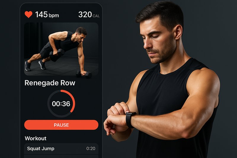 Shred fitness app tracking heart rate and calories during strength training