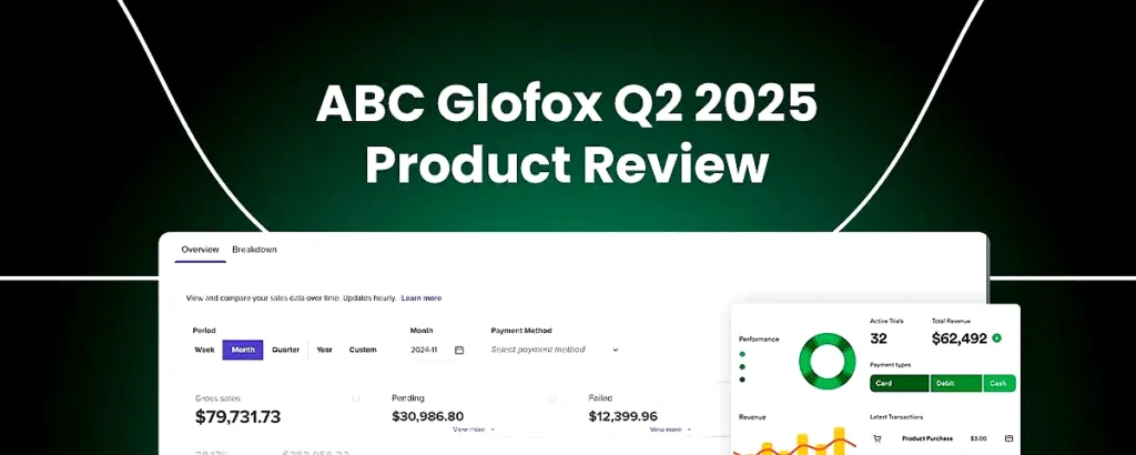 ABC Glofox Q2 2025 product review banner with dashboard insights