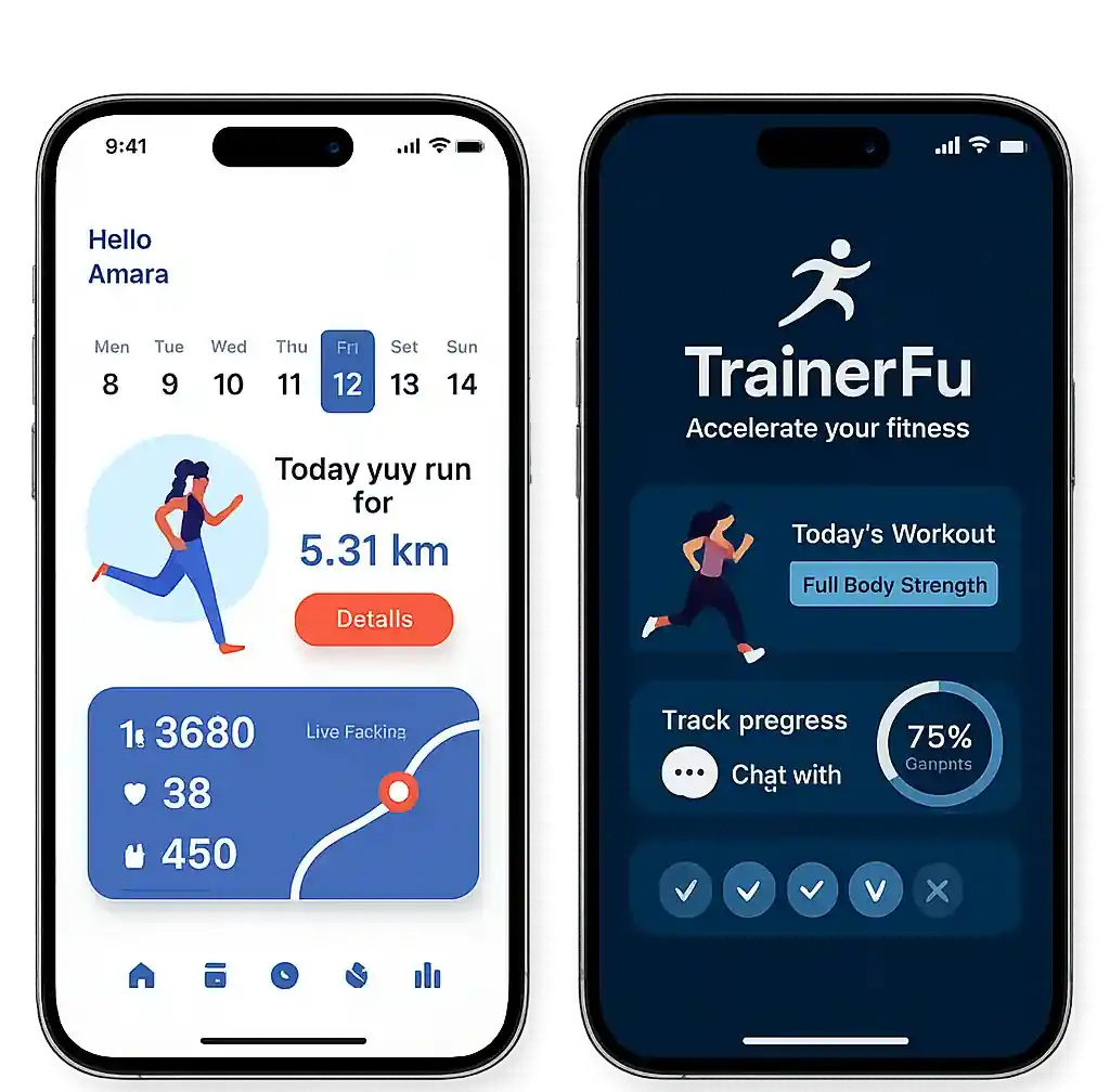 Quick comparison graphic showing Superset and TrainerFu fitness apps on iPhone screens with workout tracking features