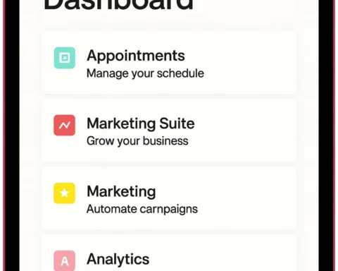 Mindbody dashboard on mobile app showing appointments, marketing, analytics and POS