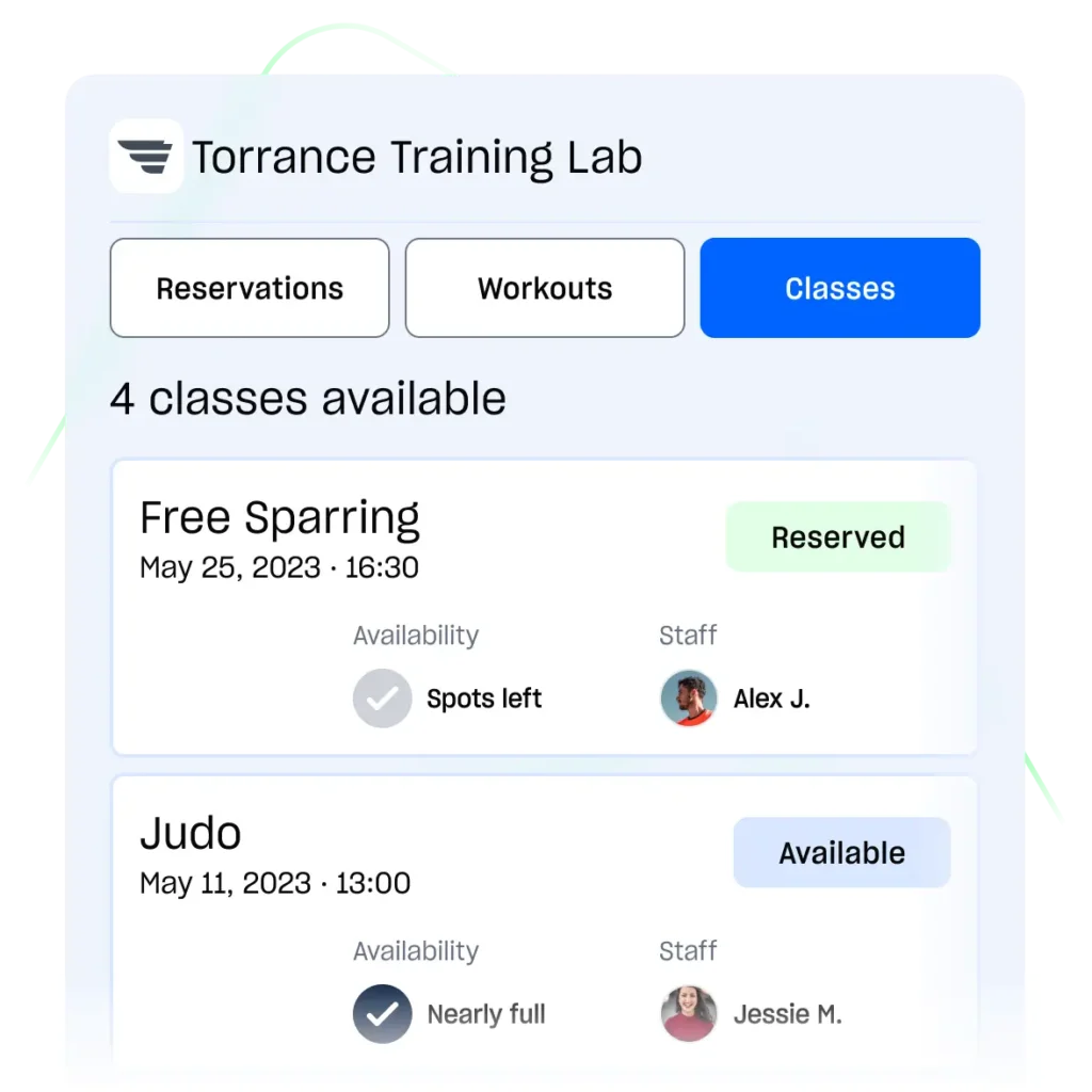 PushPress member app showing class booking and reservations for gym clients