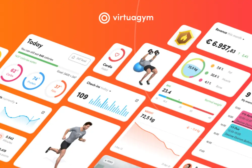 Virtuagym app dashboard overview with fitness tracking and workout features