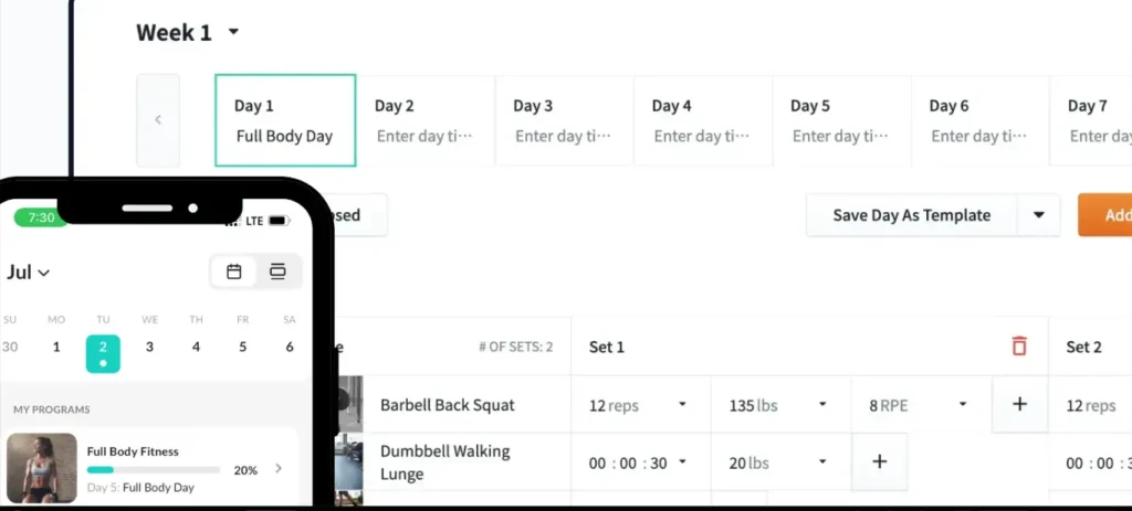 WeStrive app workout program and coach dashboard