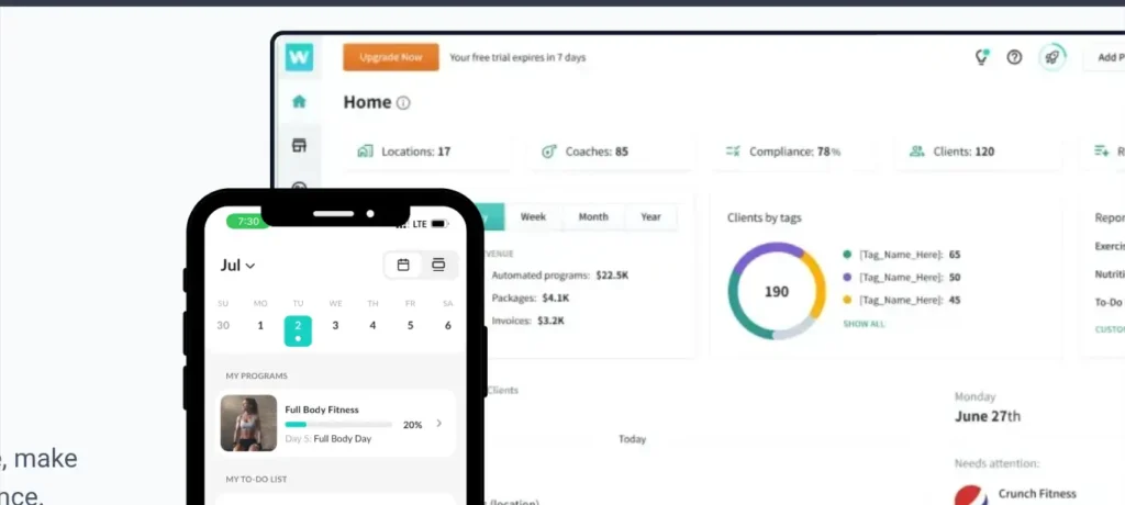 WeStrive app and web platform features for online personal trainers and client management