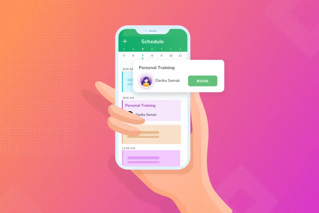 Mobile view of WellnessLiving Elevate staff app with scheduling client management feautures