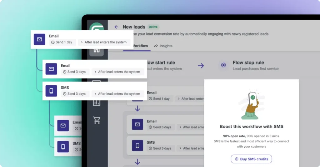 Glofox marketing automation workflow with email and SMS reminders to boost client engagement and retention