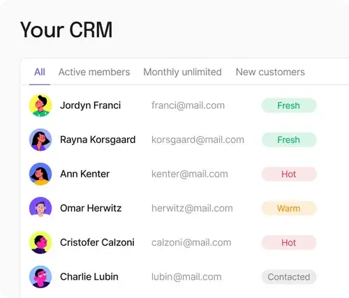 Momence CRM dashboard showing customer management and engagement tools