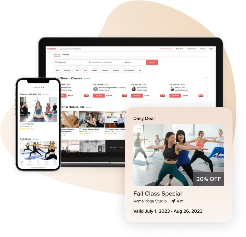 All-in-one Vagaro app for yoga, pilates, and gym owners with online booking and member engagement tools