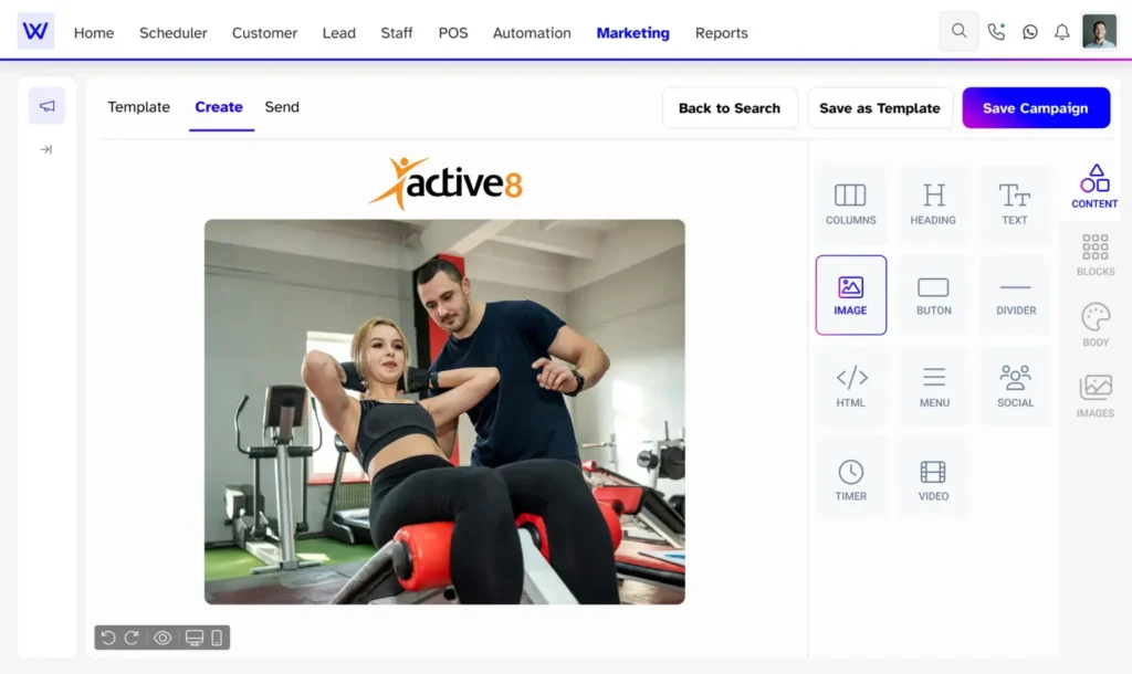 Wellyx marketing automation dashboard for personal trainers and fitness studios
