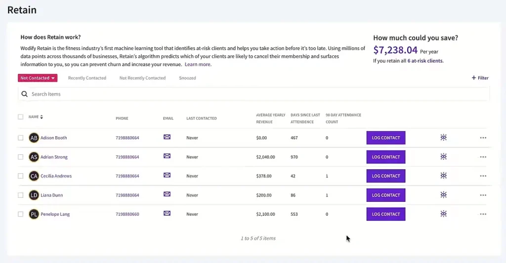 Wodify Retain feature helping gyms identify at-risk members, track attendance, and calculate potential savings