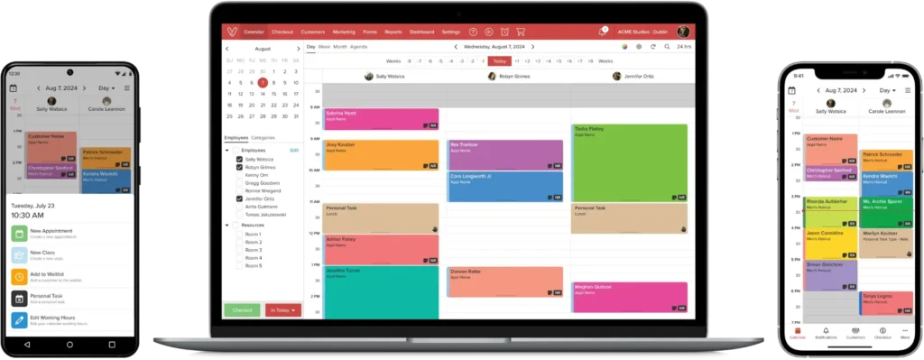 Vagaro calendar scheduling software interface on laptop and mobile