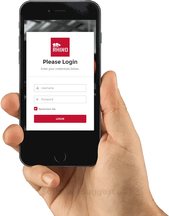 RhinoFit gym software mobile login screen with username and password form