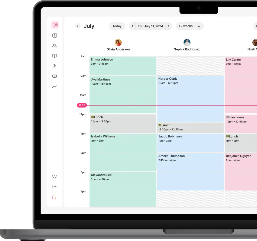 GlossGenius dashboard scheduling calendar for beauty and wellness studios