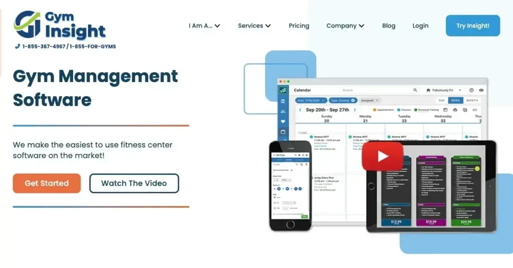 mockup of Gym Insight platform on desktop tablet and mobile showing gym booking system