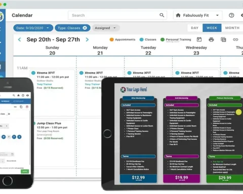 Gym Insight software dashboard and mobile interface mockup for gym management review 2025