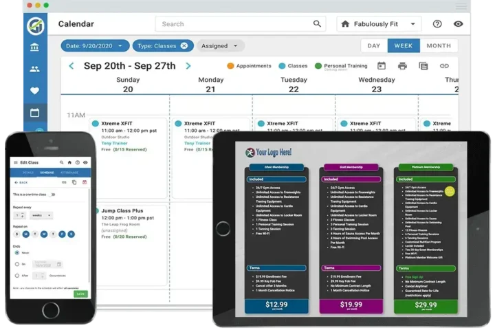 Gym Insight software dashboard and mobile interface mockup for gym management review 2025