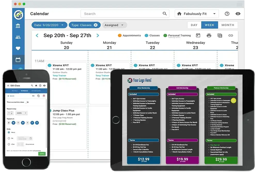 Gym Insight software dashboard and mobile interface mockup for gym management review 2025