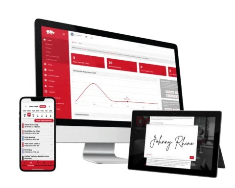 RhinoFit gym software dashboard 2025 showing member management and revenue insights