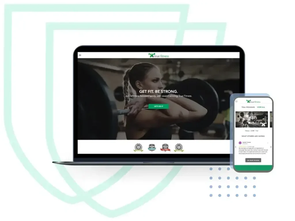 MyStudio fitness website displayed on laptop and mobile in high resolution, showcasing responsive gym design.