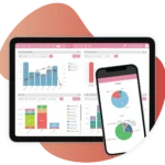 Vagaro studio management software dashboard 2025 on tablet and mobile showing booking and revenue charts
