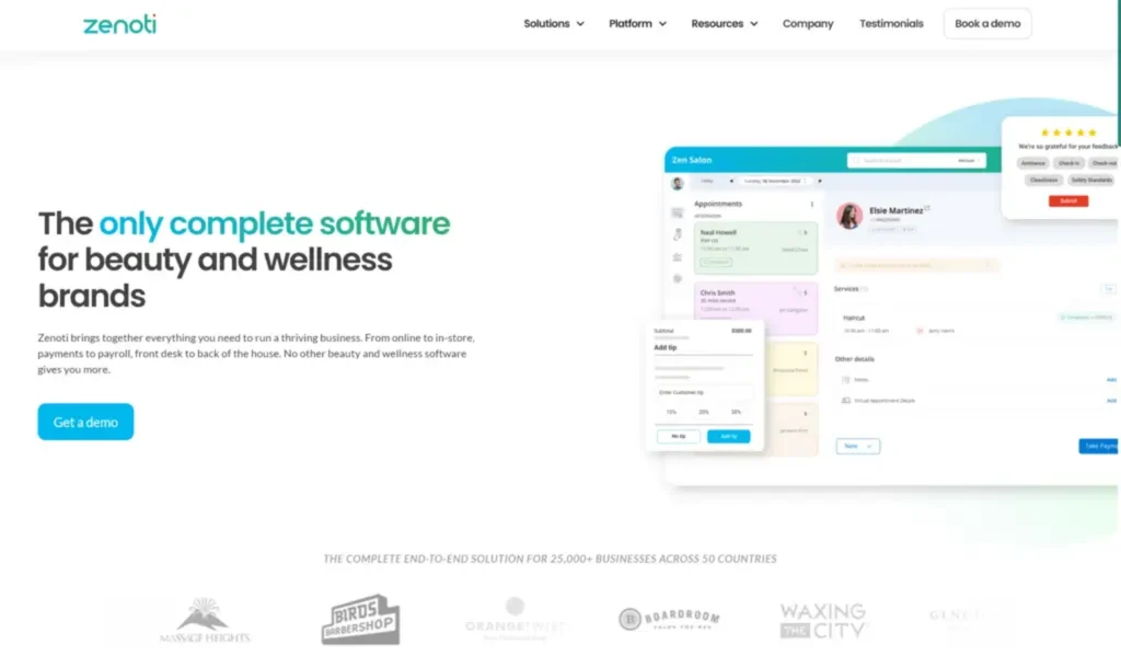 Zenoti software dashboard for beauty and wellness brands with modern appointment system.
